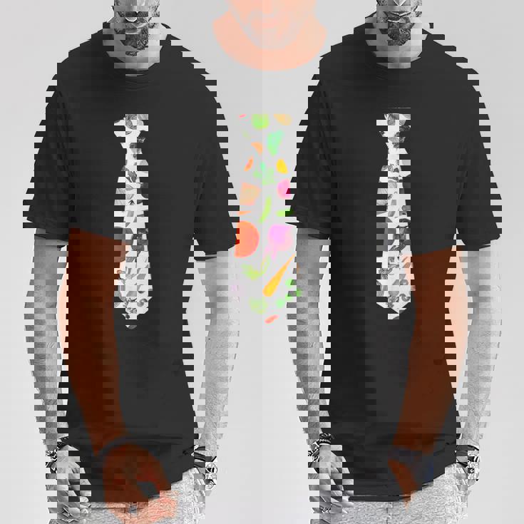 ネギニンジンと豆の柄のベジタブルタイ Tシャツ 面白い贈り物