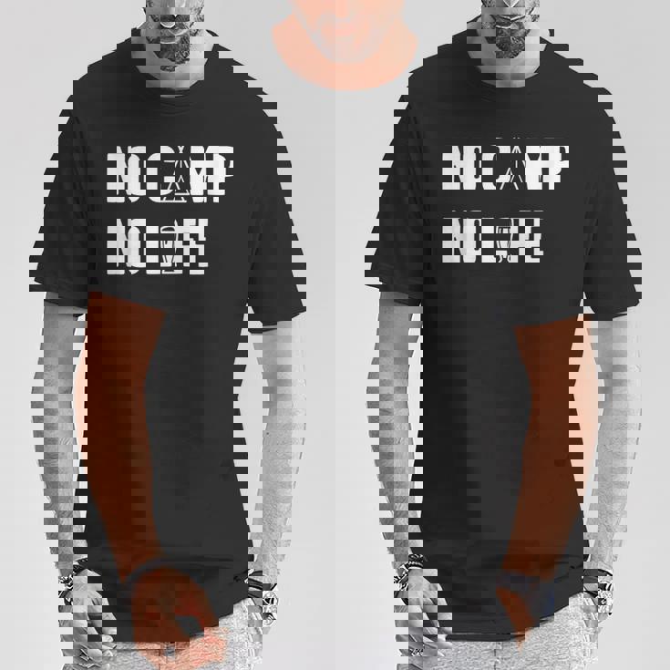 ノーキャンプノーライフ キャンプ好き アウトドア好き アウトドア趣味 クール キャンプ テント Tシャツ 面白い贈り物