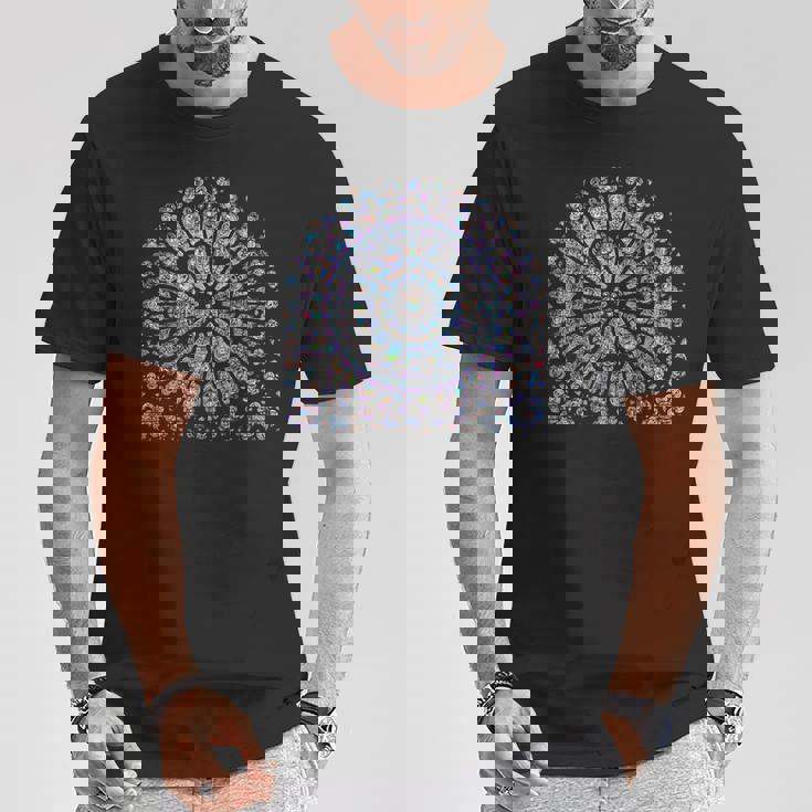ノートルダム ステンドグラス ロゼッタ ウィンドウ Tシャツ 面白い贈り物