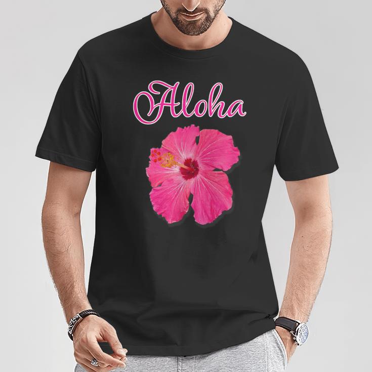 ハイビスカス Aloha アロハ《赤》（ハワイ・南国・フラダンス）夏【ビューティフル フラワー】キュート デザイン Tシャツ 面白い贈り物