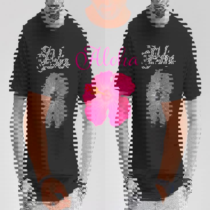 ハイビスカス Aloha アロハ《赤》（ハワイ・南国・フラダンス）夏【ビューティフル フラワー】キュート デザイン Tシャツ 面白い贈り物