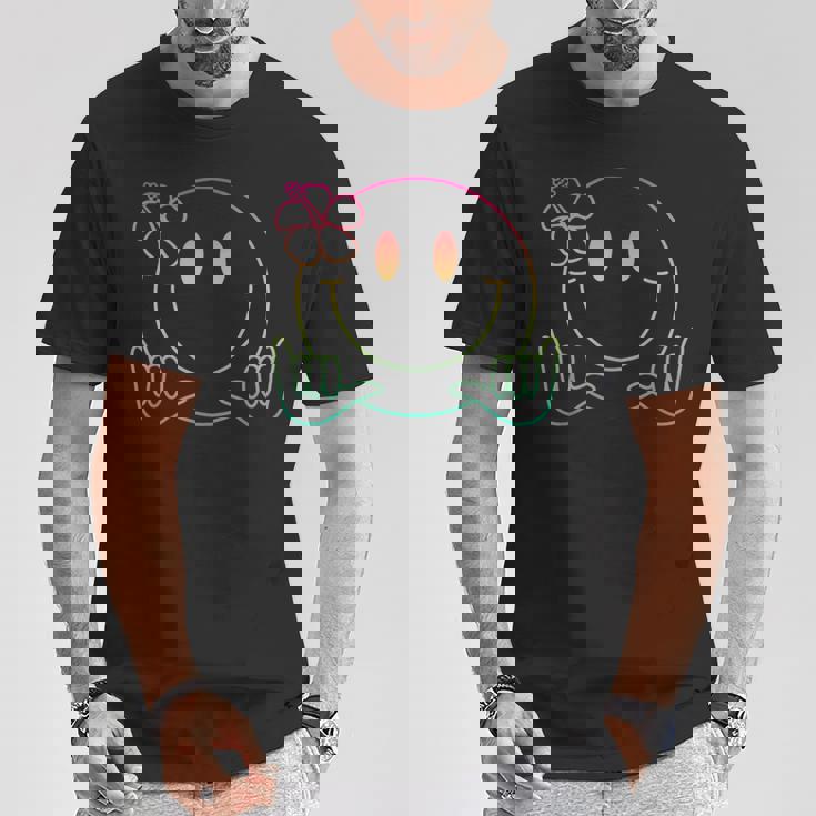 ハイビスカス シャカ スマイルフェイス レインボー ハッピーフェイス アロハ ハワイアン Tシャツ 面白い贈り物