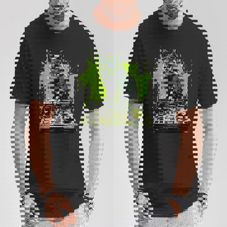 ハウスキャット レインボー Dj 猫 キティ Tシャツ 面白い贈り物