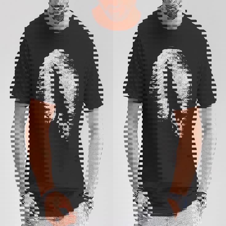 ハウリングウルフ 月光 森 シルエット 荒野 Tシャツ 面白い贈り物