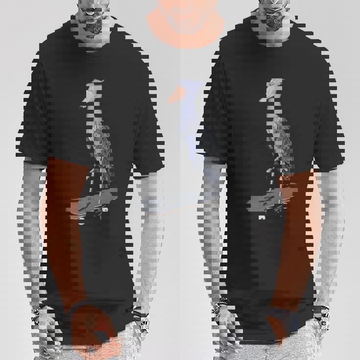 ハシビロコウ スケートボード 鳥 動物 図 バードウォッチング 贈り物 鳥類学者 生物学者 自然科学 Tシャツ 面白い贈り物