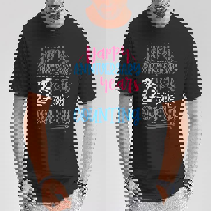 ハッピーアニバーサリー 25年 結婚25周年 Tシャツ 面白い贈り物