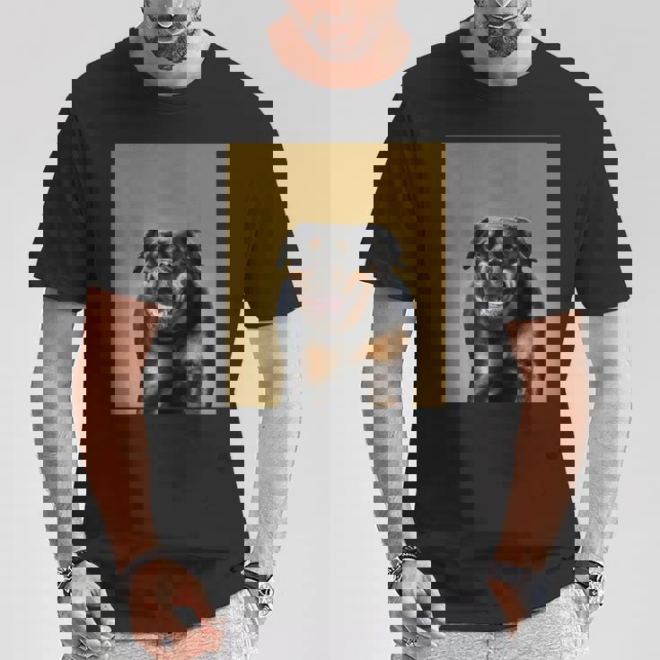 ハッピーロットワイラー犬自撮りポートレート Tシャツ 面白い贈り物