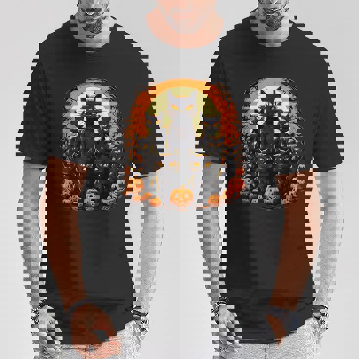 ハロウィン 黒猫 パンプキン 面白い レトロデザイン Tシャツ 面白い贈り物