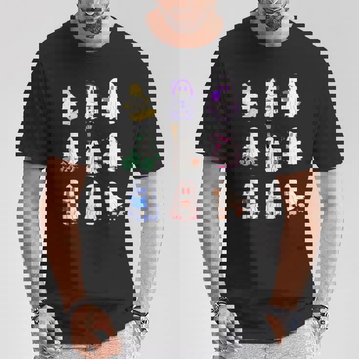 ハロウィンカラフルスペクタクル：9のお化けの魔法の夜 For And Men Tシャツ 面白い贈り物