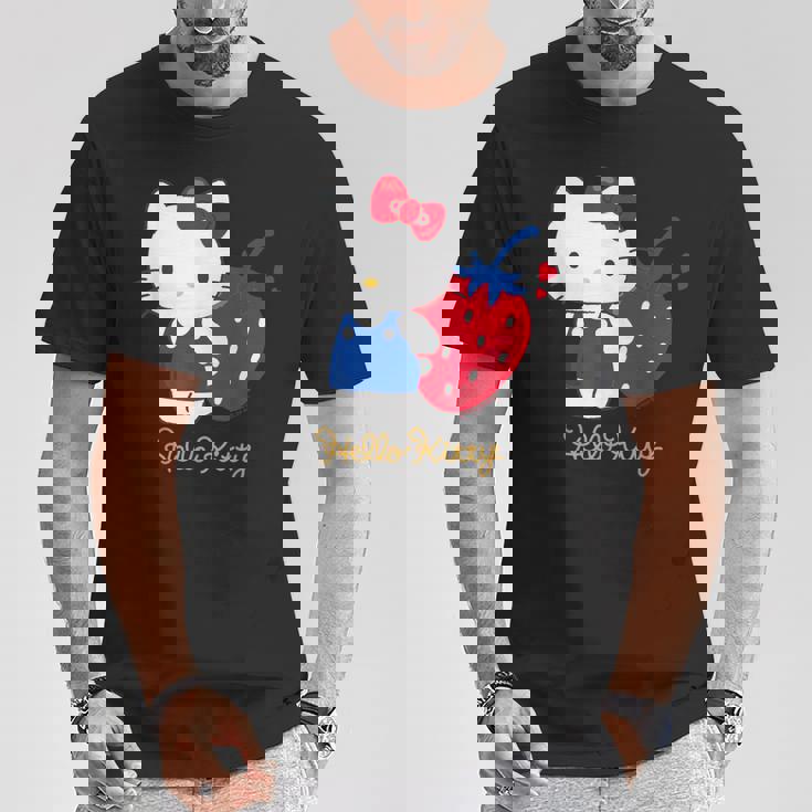 ハローキティ いちご ダークカラー Tシャツ 面白い贈り物