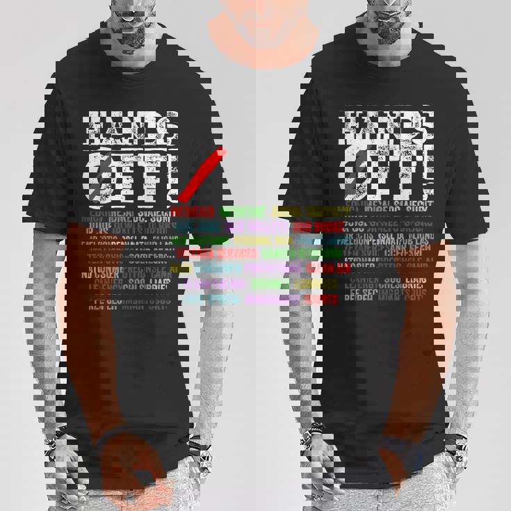 ハンズオフ抗議 社会保障とメディケア抗議 Tシャツ 面白い贈り物