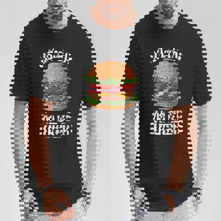 ハンバーガーが大好きな少年 おもしろハンバーガー好き Tシャツ 面白い贈り物