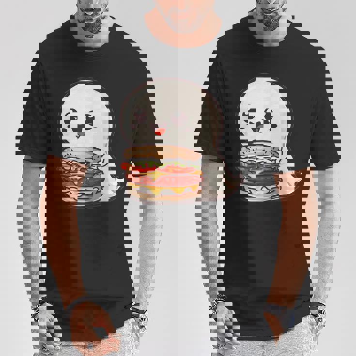 ハンバーガーとかわいいおばけ Tシャツ 面白い贈り物