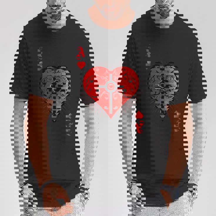 ハートポーカーエースi テキサスホールデムカジノカードケース ポーカー 長袖tシャツ Tシャツ 面白い贈り物