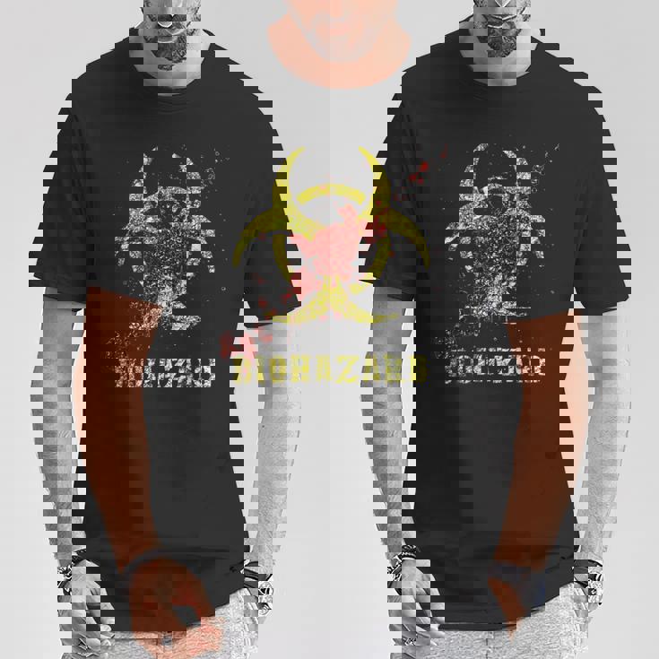 バイオハザード 感染 感染サイン ゾンビ血のはね付き Tシャツ 面白い贈り物