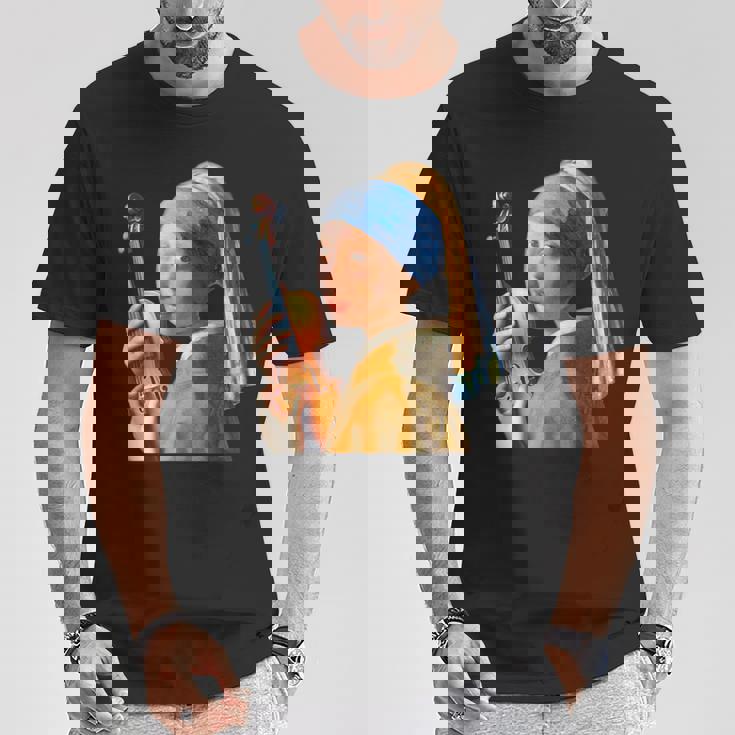 バイオリン 楽器 面白いtシャツ フェルメール かわいい メンズ 子供 おもしろ 服 グッズ ネタ 音楽 Tシャツ 面白い贈り物