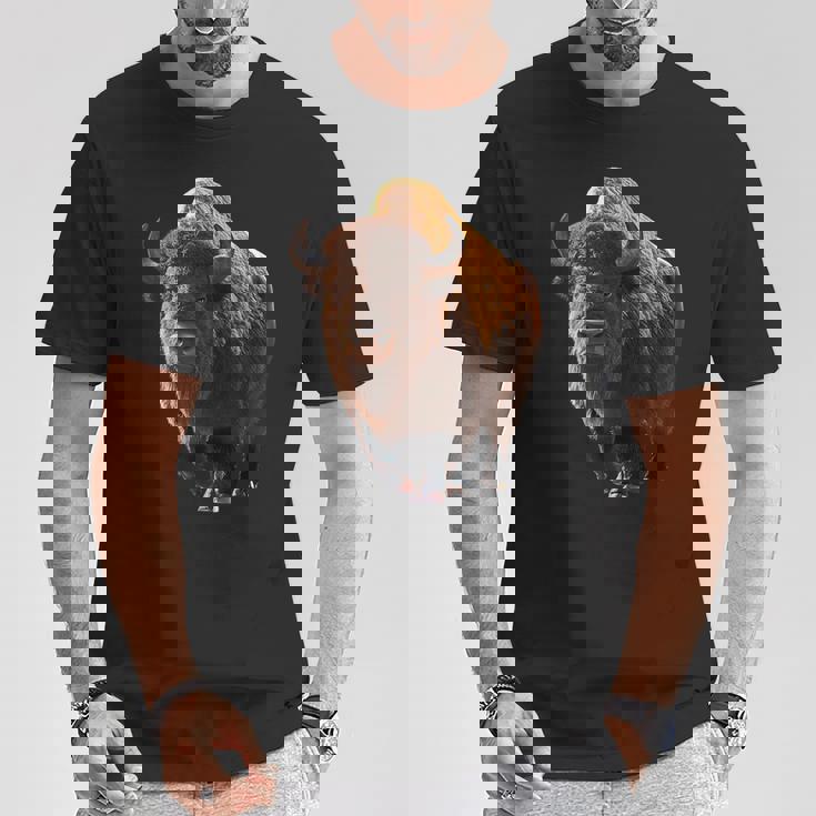 バイソン ヨーロッパバイソン 野牛 アメリカバイソン アメリカンバッファロー Tシャツ 面白い贈り物