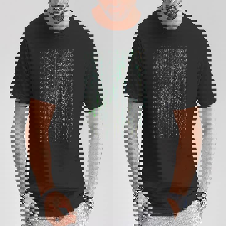 バイナリコードマトリックスグリッチ効果デジタルパターン Tシャツ 面白い贈り物