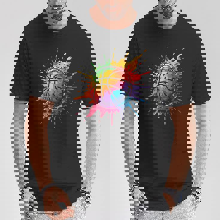 バスケットボール スポーツ ペイント スプラッシュアート カラフル 男の子 女の子 キッズ Tシャツ 面白い贈り物