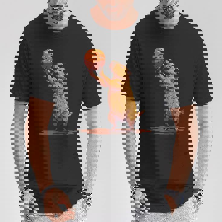 バスケットボール ドローイング バスケットボール 恋人 カピバラ 動物 アート Tシャツ 面白い贈り物