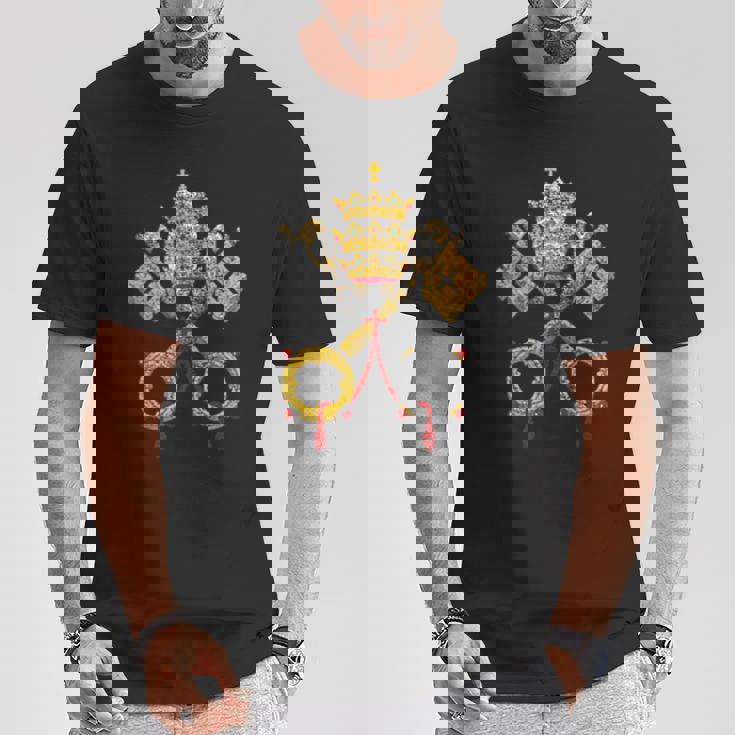 バチカン市の旗 アームコート ローマ セントペターズスクエア Tシャツ 面白い贈り物