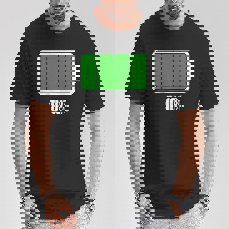 バッテリー100シャツ バッテリーハートフル充電バッテリーフル。 Tシャツ 面白い贈り物