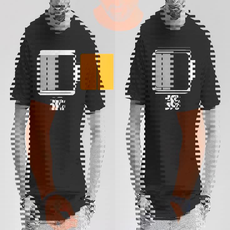 バッテリーハーフ残量50 バッテリーデッドtシャツ バッテリー残量が少ない Tシャツ 面白い贈り物