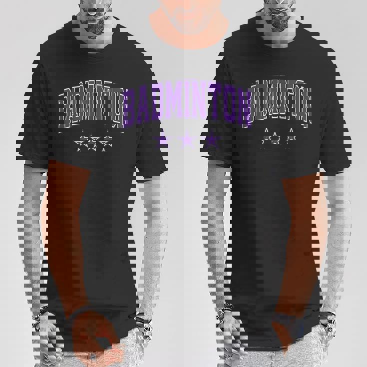 バドミントン オールパープル スター クラシック レトロ 代表チームのテキスト Tシャツ 面白い贈り物