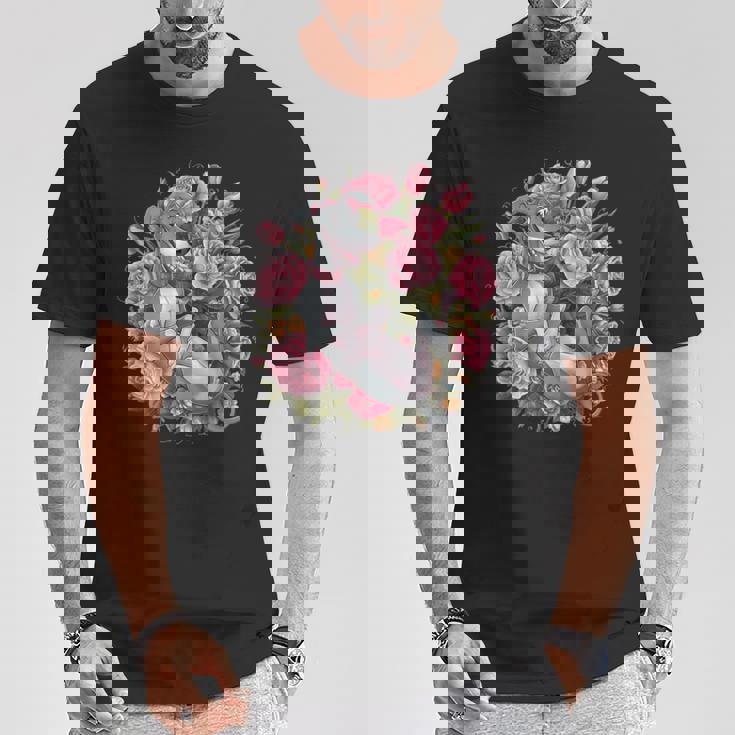 バラとチューリップを持つイタリアン・グレーハウンド犬 Tシャツ 面白い贈り物