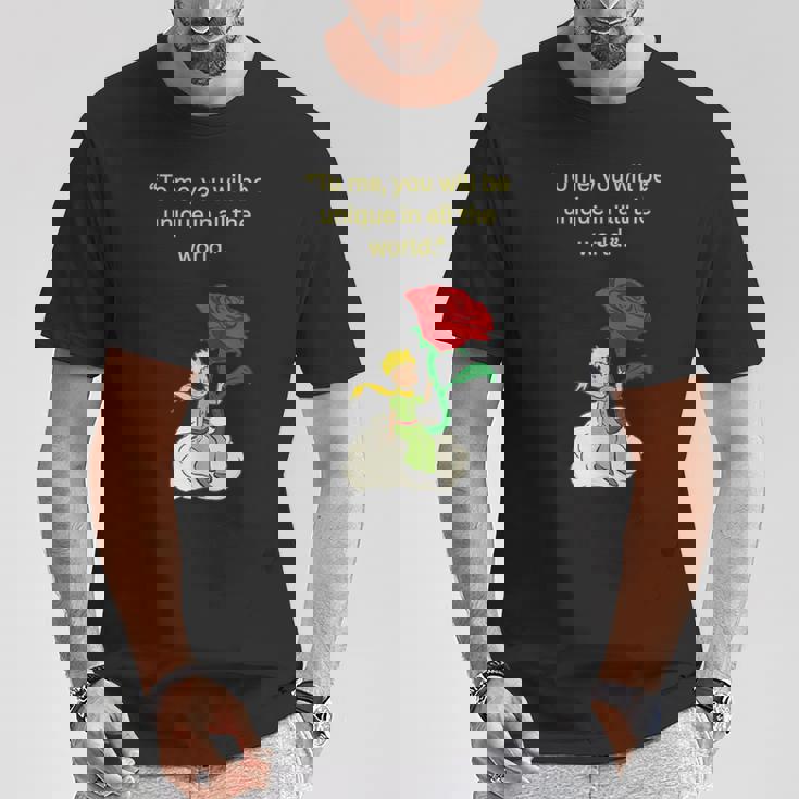 バラの言葉が入った星の王子様 Tシャツ 面白い贈り物