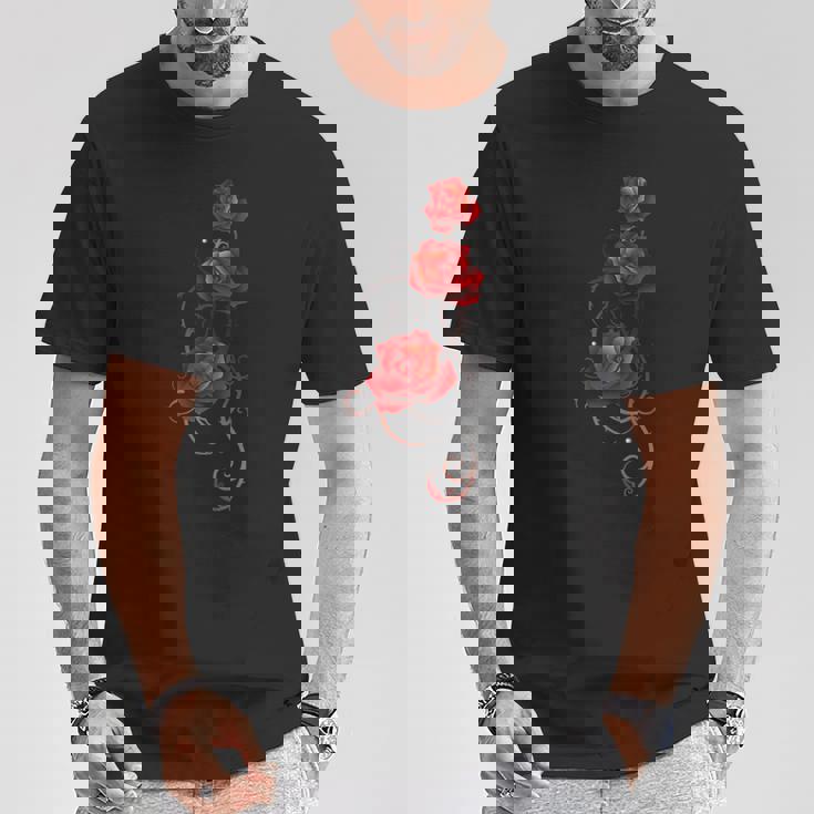 バレンタインデー ギフト シャツ 赤バラ とげ付き 葉っぱ Tシャツ 面白い贈り物