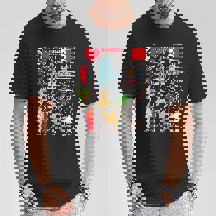 バーレーンの手描きシンボル、バーレーンの地図、文化的アイコン Tシャツ 面白い贈り物