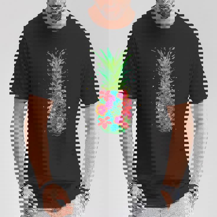 パイナップルフラワー レディース メンズ アロハ ハワイ ヴィンテージ ハワイアン Tシャツ 面白い贈り物