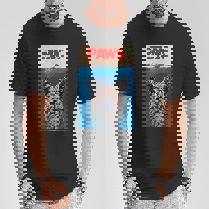 パウス おもしろ猫 パロディ 猫 恋人 ギフト 子猫 サメ ネズミ 鳴き声 Tシャツ 面白い贈り物