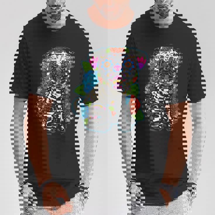 パグ シュガースカル メキシコ 犬 カラベラ 死者の日 Tシャツ 面白い贈り物