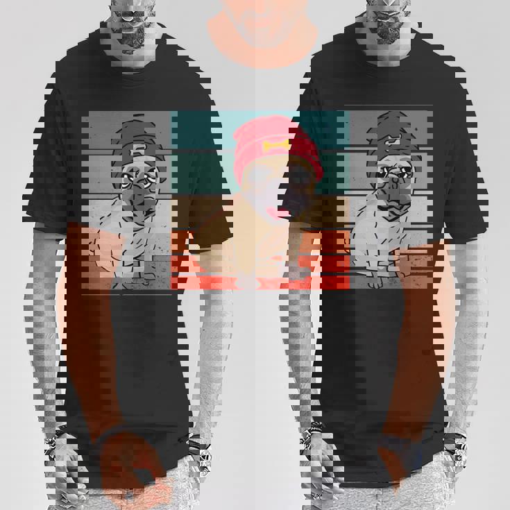 パグ ビーニー 赤骨かわいい遊び心のある幸せなスタイリッシュな動物ペット 長袖tシャツ Tシャツ 面白い贈り物