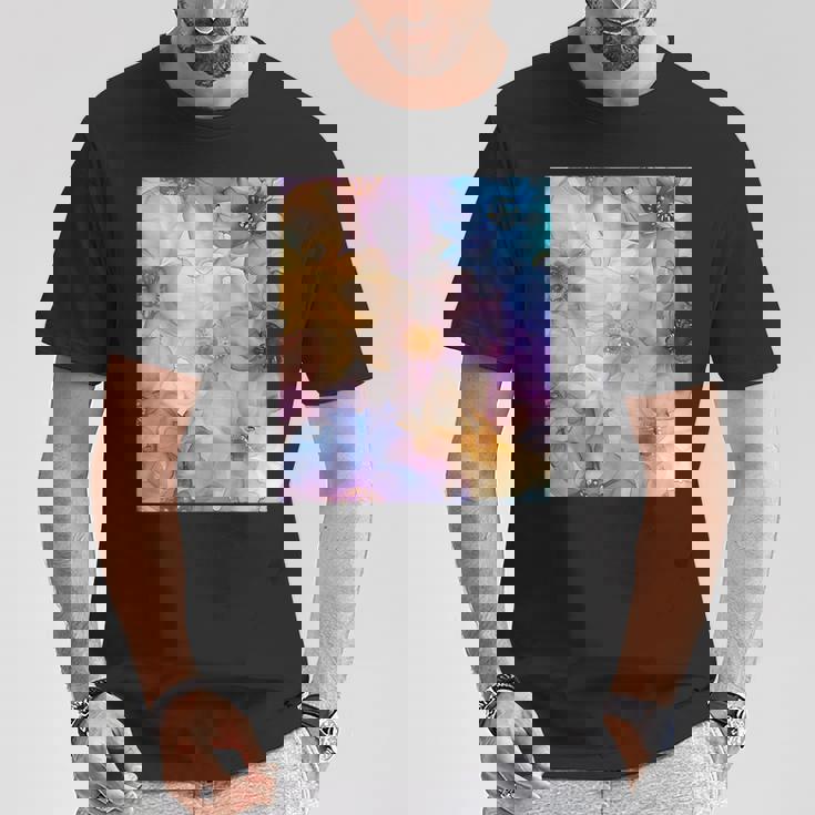 パステルインクのイラストにマルチカラー春の花。 Tシャツ 面白い贈り物