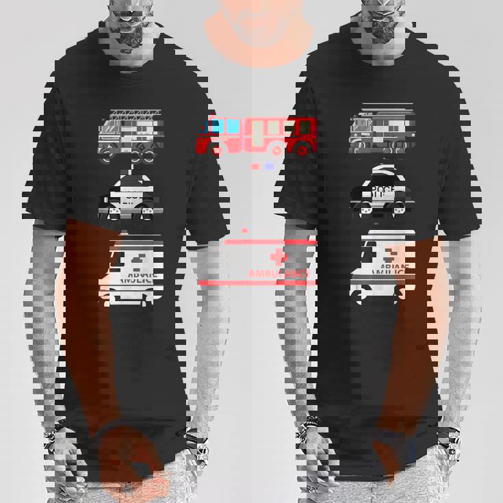 パトカー 消防車 救急車 ファーストレスポンダーデザイン Tシャツ 面白い贈り物