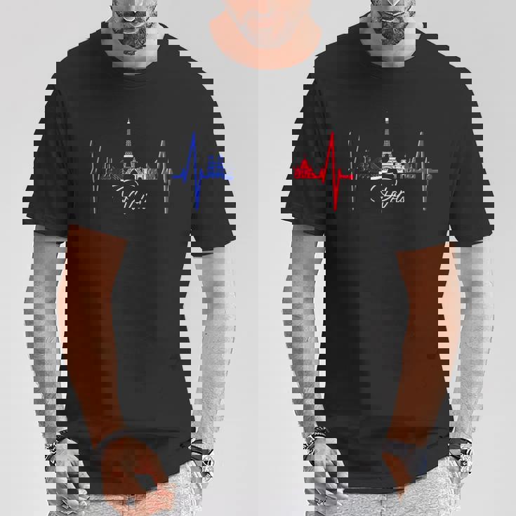 パリのスカイライン ハートビート 愛 エッフェル塔 愛 フランスi Love Paris Tシャツ 面白い贈り物