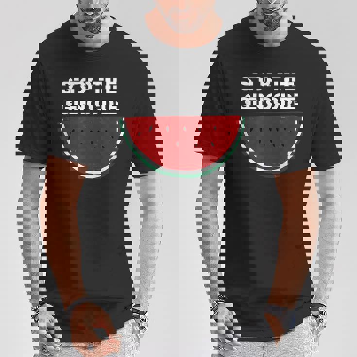 パレスチナスイカ ジェノサイドを止める Tシャツ 面白い贈り物