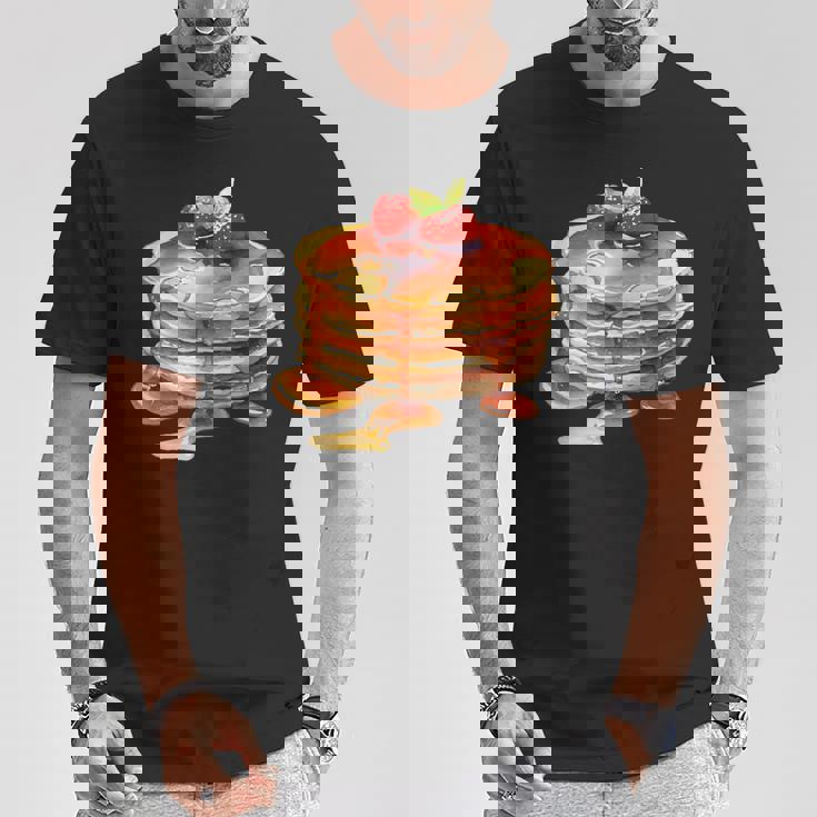 パンケーキシロップ 水彩食品 朝食 ストロベリースイーツ Tシャツ 面白い贈り物