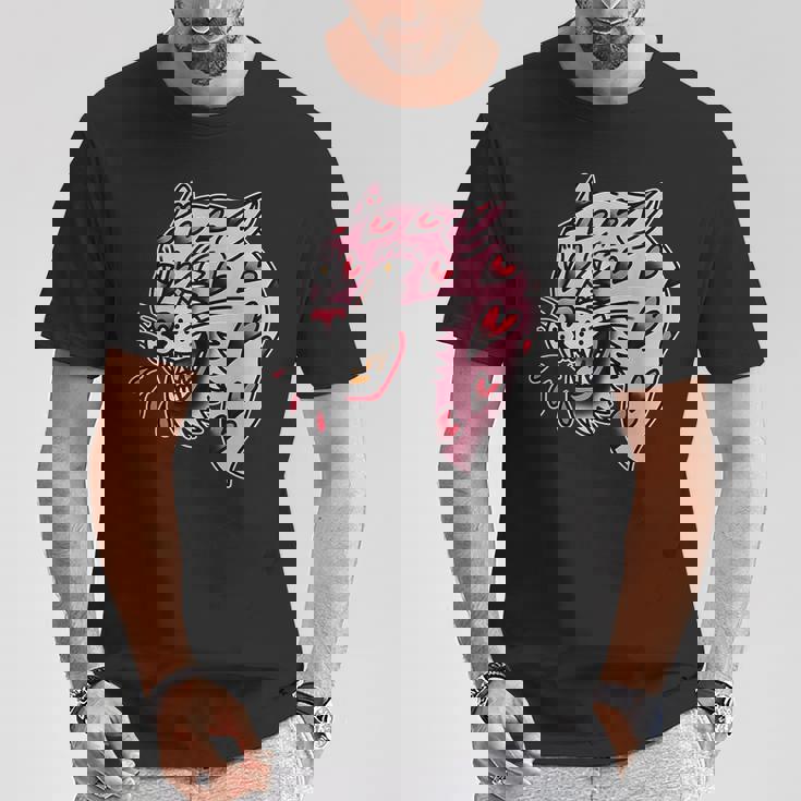 パンサーピンク×ハートラブトラディショナルフラッシュ Tシャツ 面白い贈り物