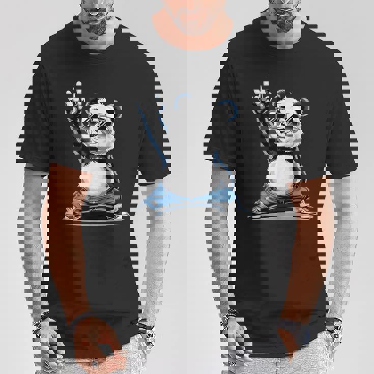 パンダ 熊 ロック 音楽 男性 子供 女性 面白い パンダ Tシャツ 面白い贈り物