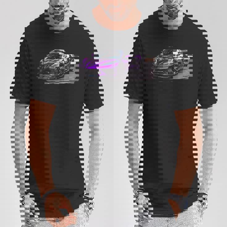 パープル C8 ドライブウェイ スー レースカー マッスルカー スポーツカー C8 Tシャツ 面白い贈り物