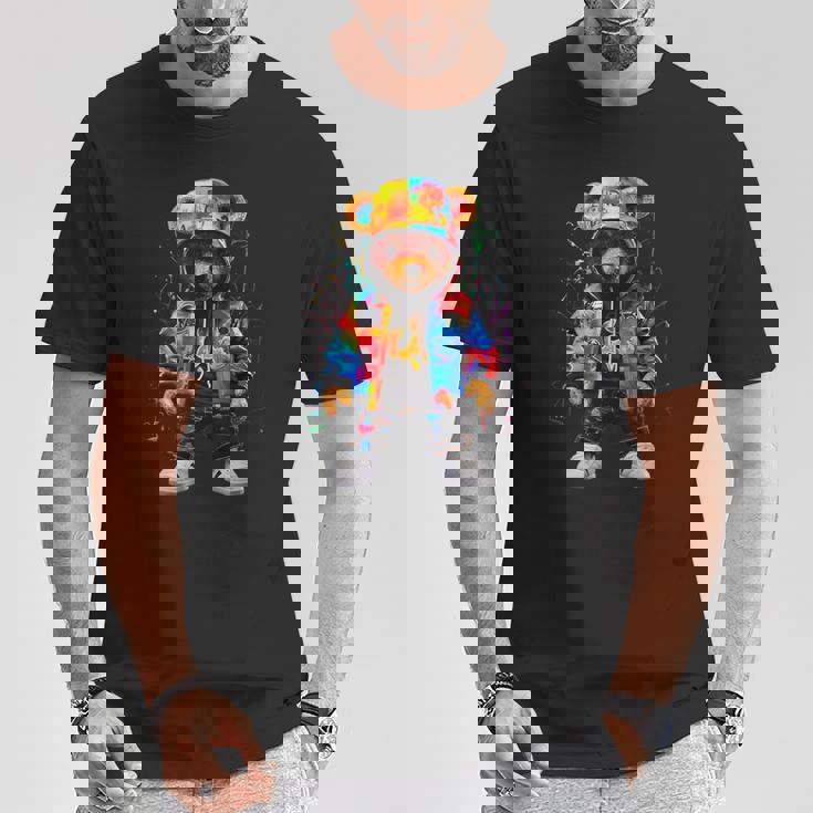 ヒップホップ テディベア カラフル テディベア グラフィック Tシャツ 面白い贈り物