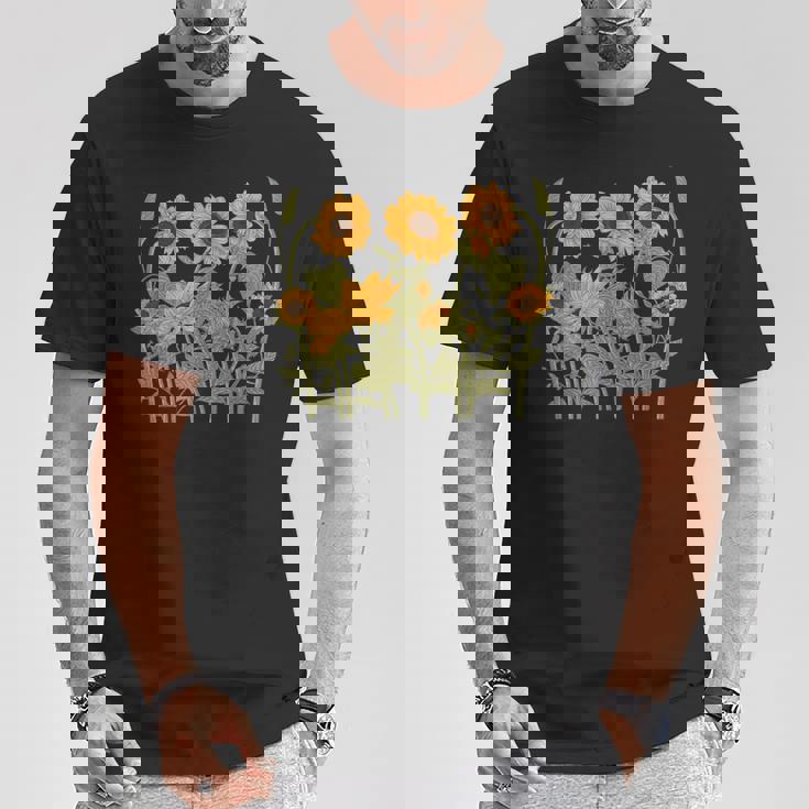 ヒマワリ 野花 ヴィンテージ ボタニカル 植物 ガーデニング Tシャツ 面白い贈り物