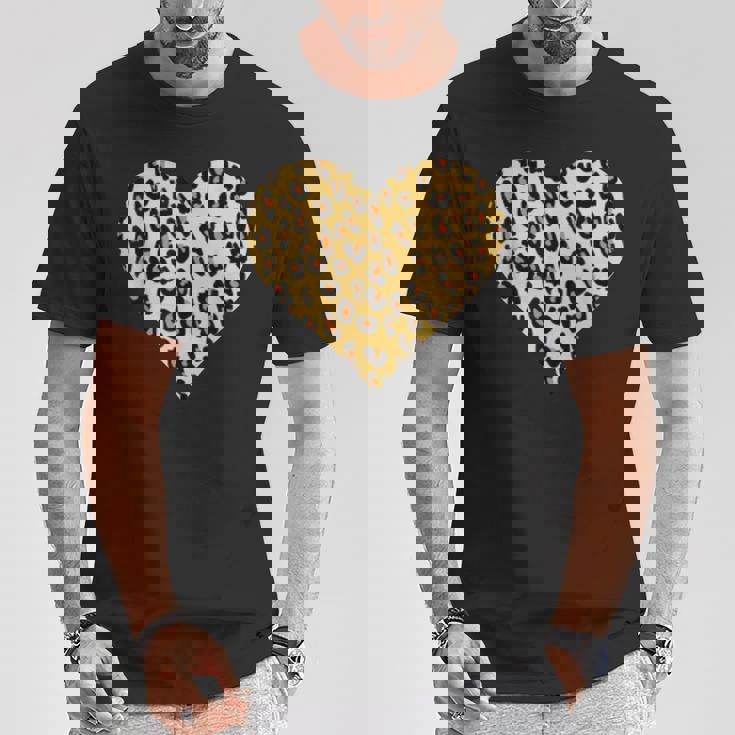ヒョウ柄ハートデザイン ヒョウ柄 Tシャツ 面白い贈り物