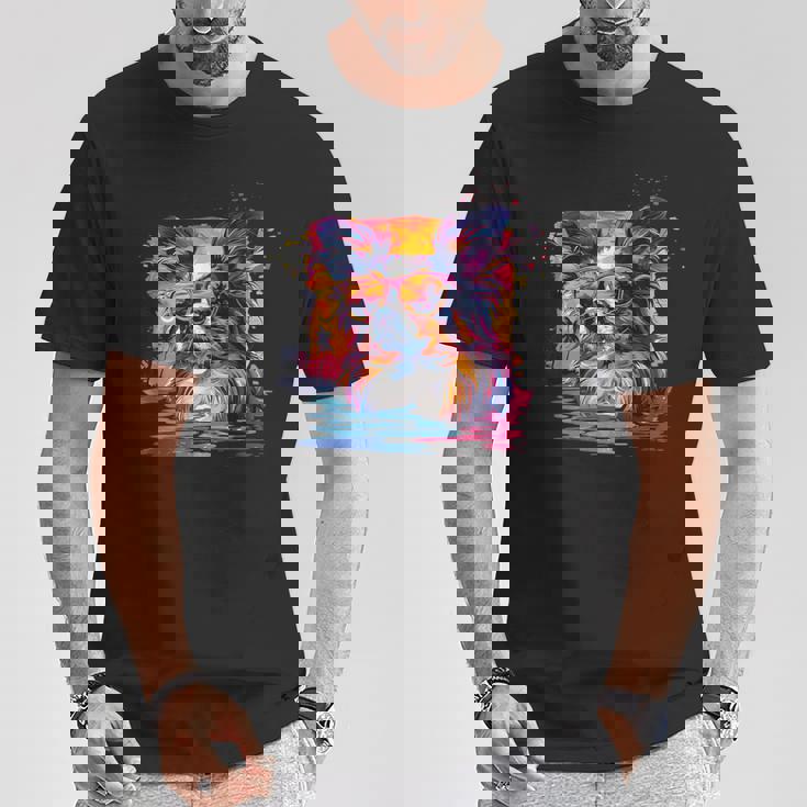 ビーチ・ポップアート クールなパピヨン Tシャツ 面白い贈り物