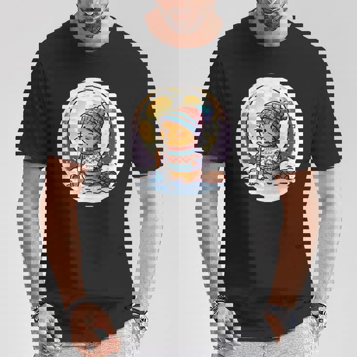 ビーバームーン 冬のワンダーランドのかわいいビーバー Tシャツ 面白い贈り物