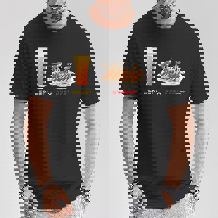 ビールとぎょうざとねこ ビール 餃子 猫 Tシャツ 面白い贈り物